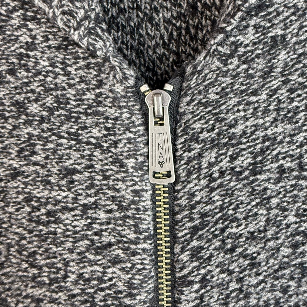 TNA wool sweater zip up vintage Y2K Gray Marled Zip-Front Shawl Collar Sweater - Picture 7 of 14